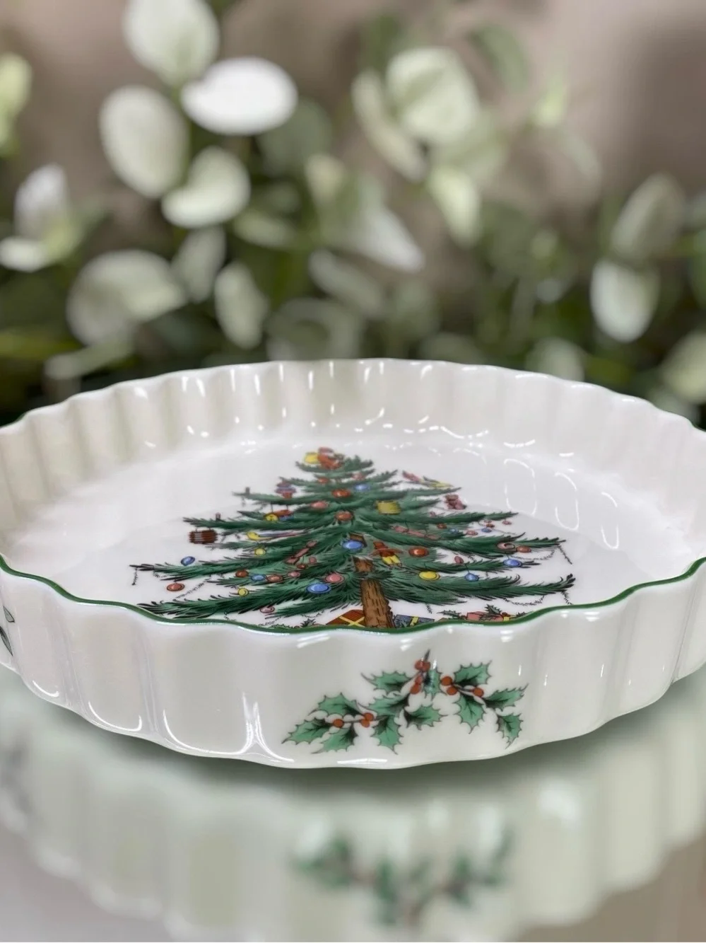 Vintage Spode Christmas Tree Quiche Tart Dish 8.5” Oven To Table England